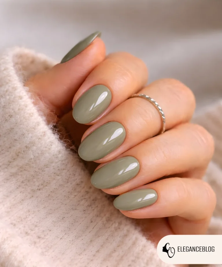 Refined muted green gel nails with natural shine for winter