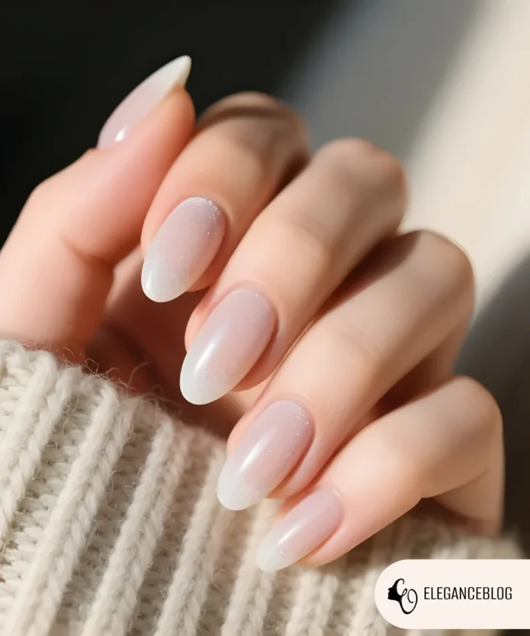 Sheer frost gel nails with subtle shine for winter manicure inspiration