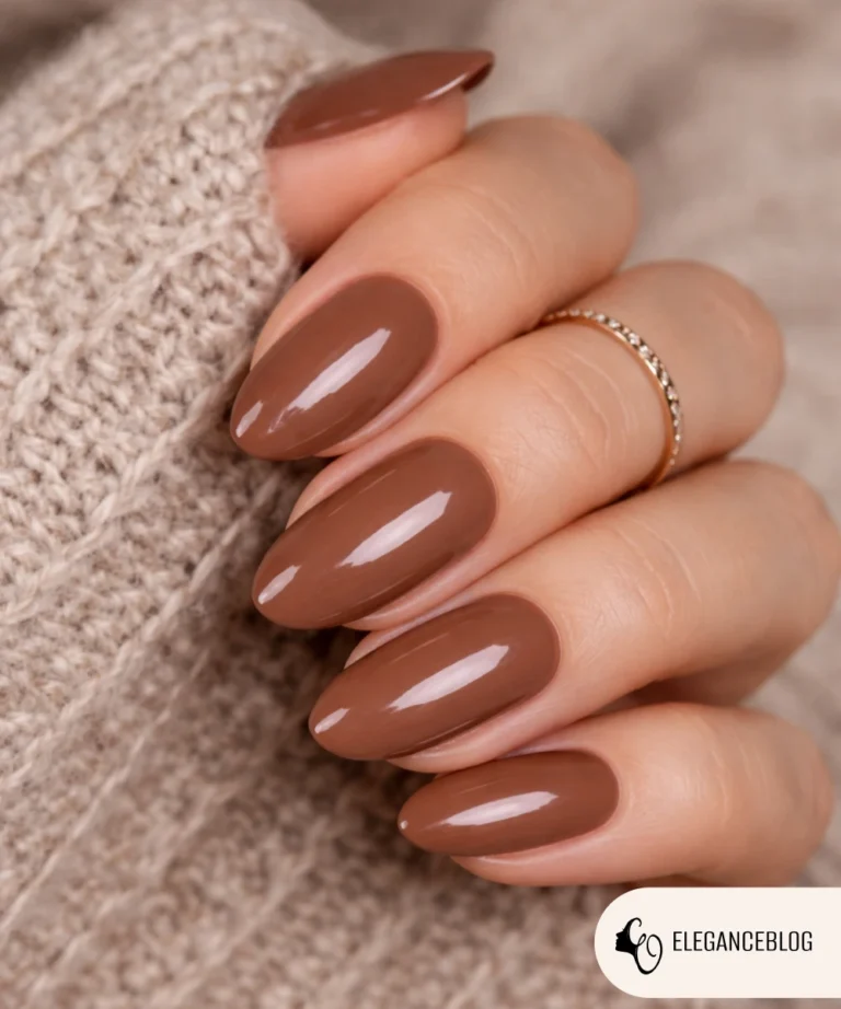 Neutral cocoa brown manicure for winter