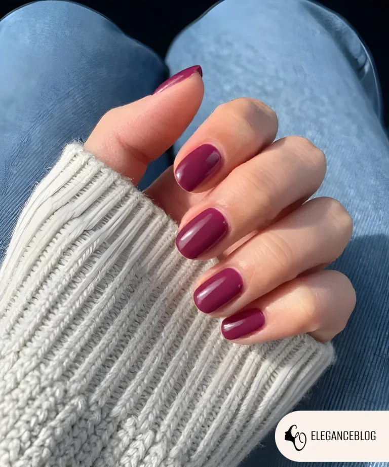 Dark mulled wine manicure on short nails
