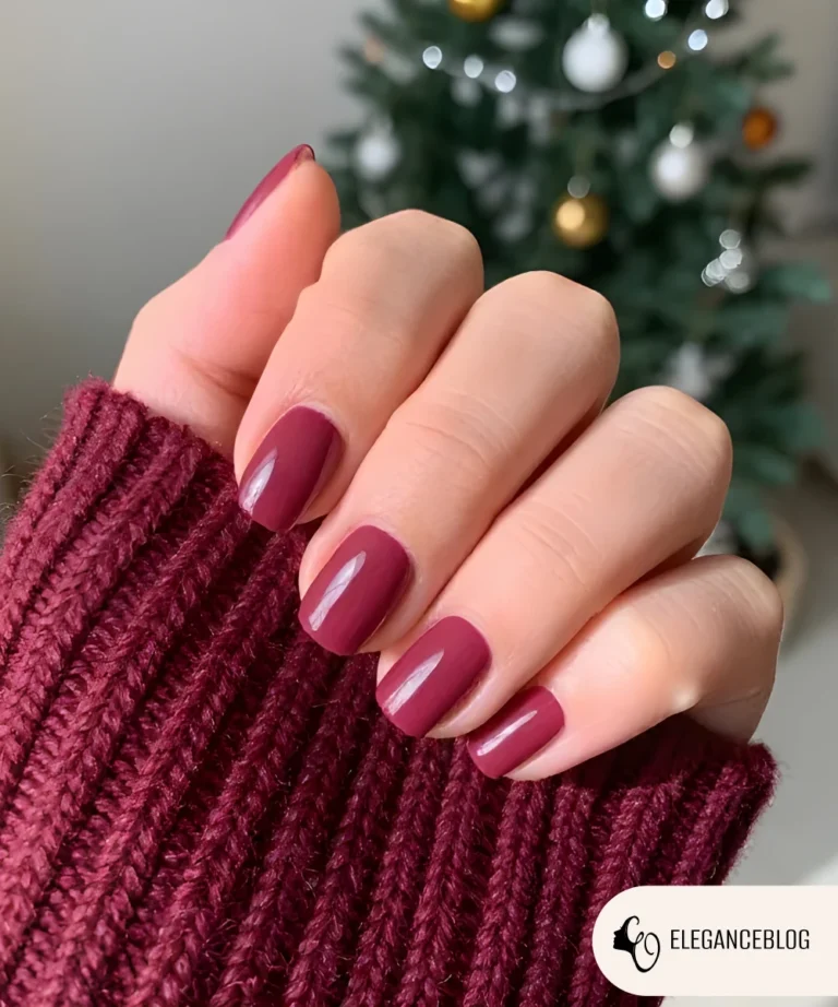 Mulled wine colored nails with deep burgundy tone