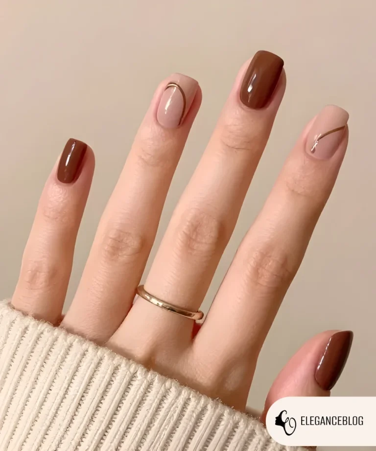 Cocoa brown winter nails with glossy gel polish