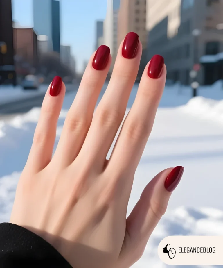 Dark vampy red manicure on short nails