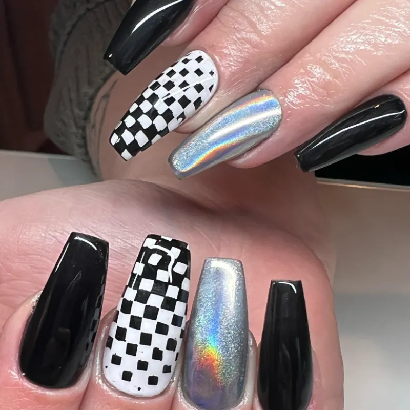 black checker coffin nails