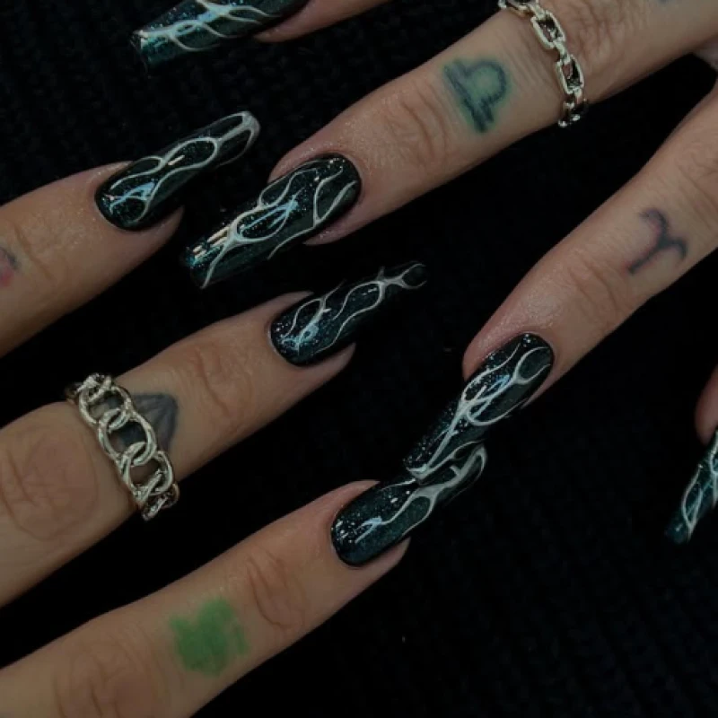 black chrome coffin nails