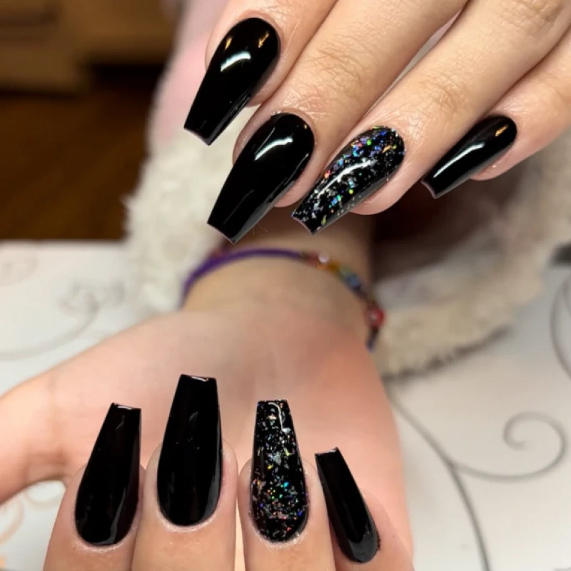 black holo coffin nails
