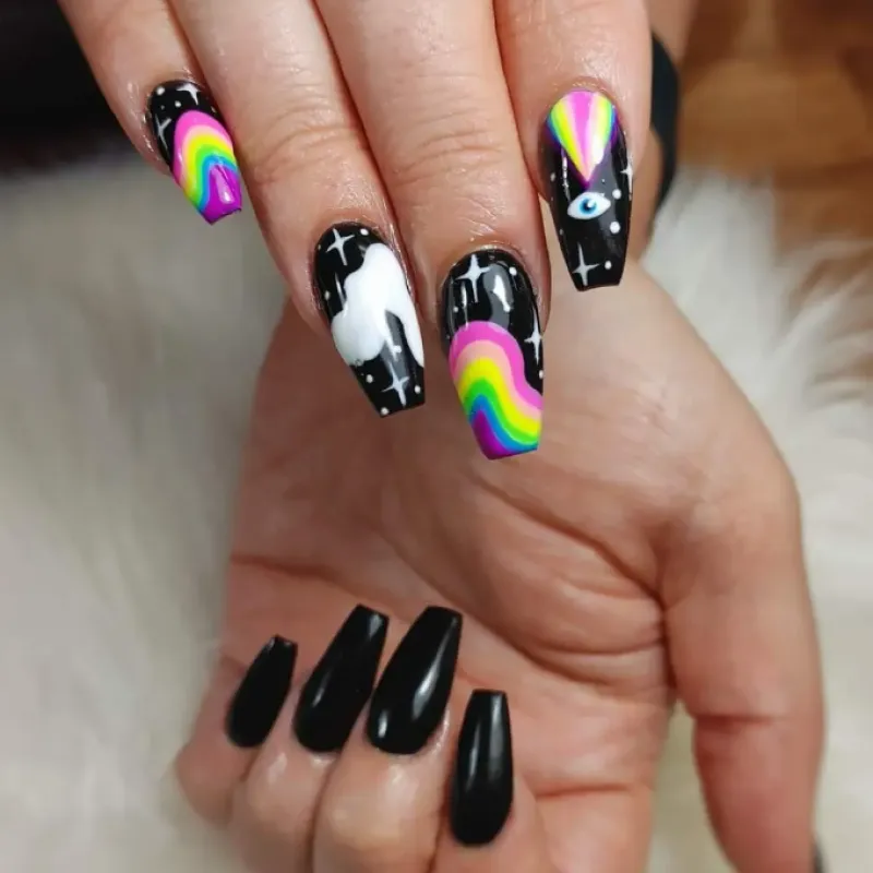 black rainbow coffin nails