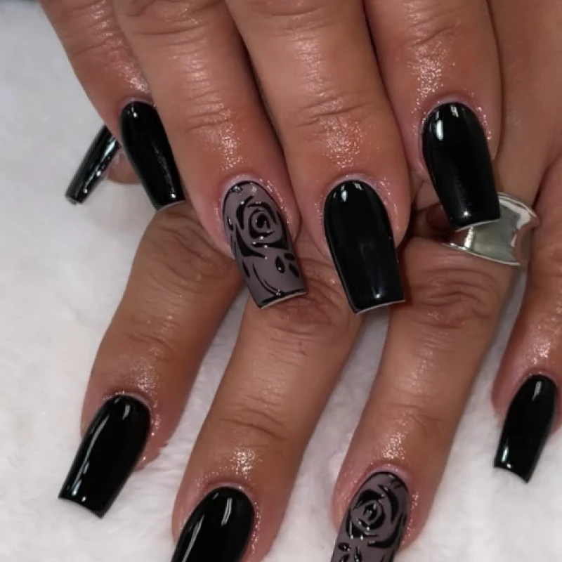 black rose coffin nails