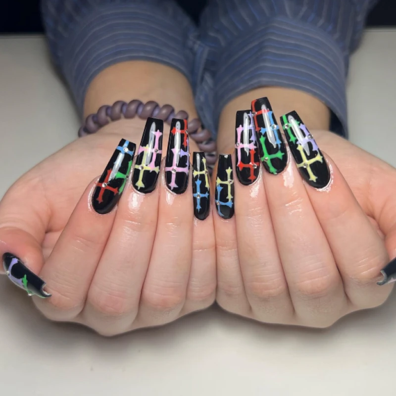 color cross coffin nails