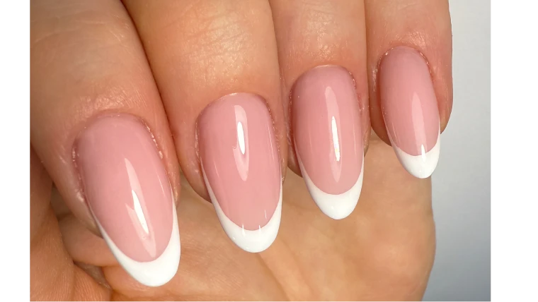 image shows oval nails on small fingers