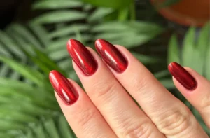 image of red glitter oval nails